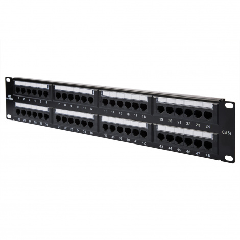 Панель коммутационная кат.5е, UTP, 19", 2U, 48хRJ45, 568A/В, черный с организатором
