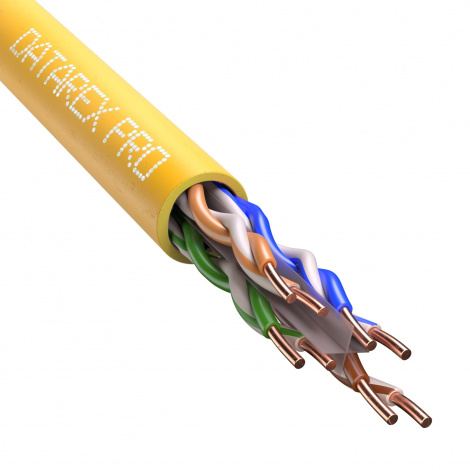 Кабель DATAREX PRO кат.6, 4 пары U/UTP, жила 0,58, нг(А)-LSLTx, желтый, коробка 305 м