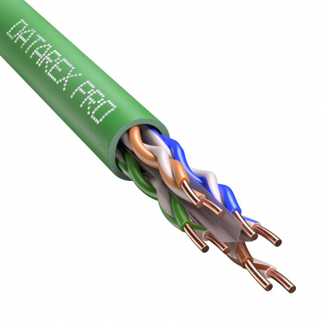 Кабель DATAREX PRO кат.6, 4 пары U/UTP, жила 0,58, нг(А)-HF, зеленый, коробка 305 м